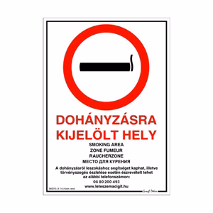 Matrica Dohányzásra kijelölt hely fehér piros A/4 ÚJ