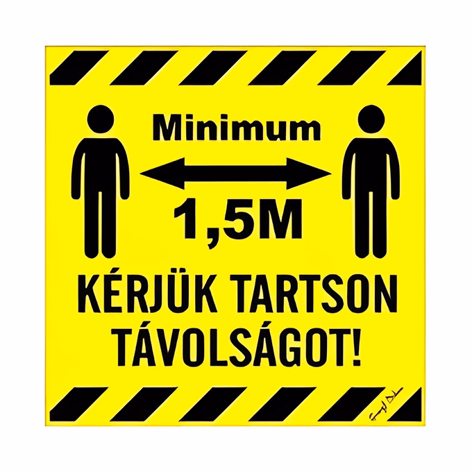 Matrica Kérjük tartson minimum 1,5 m távolságot sárga 10x10 cm "B"