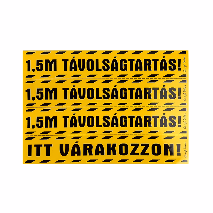 Matrica Távolságtartás! 1,5m Itt várakozzon! sárga 25x17,5 cm "C"