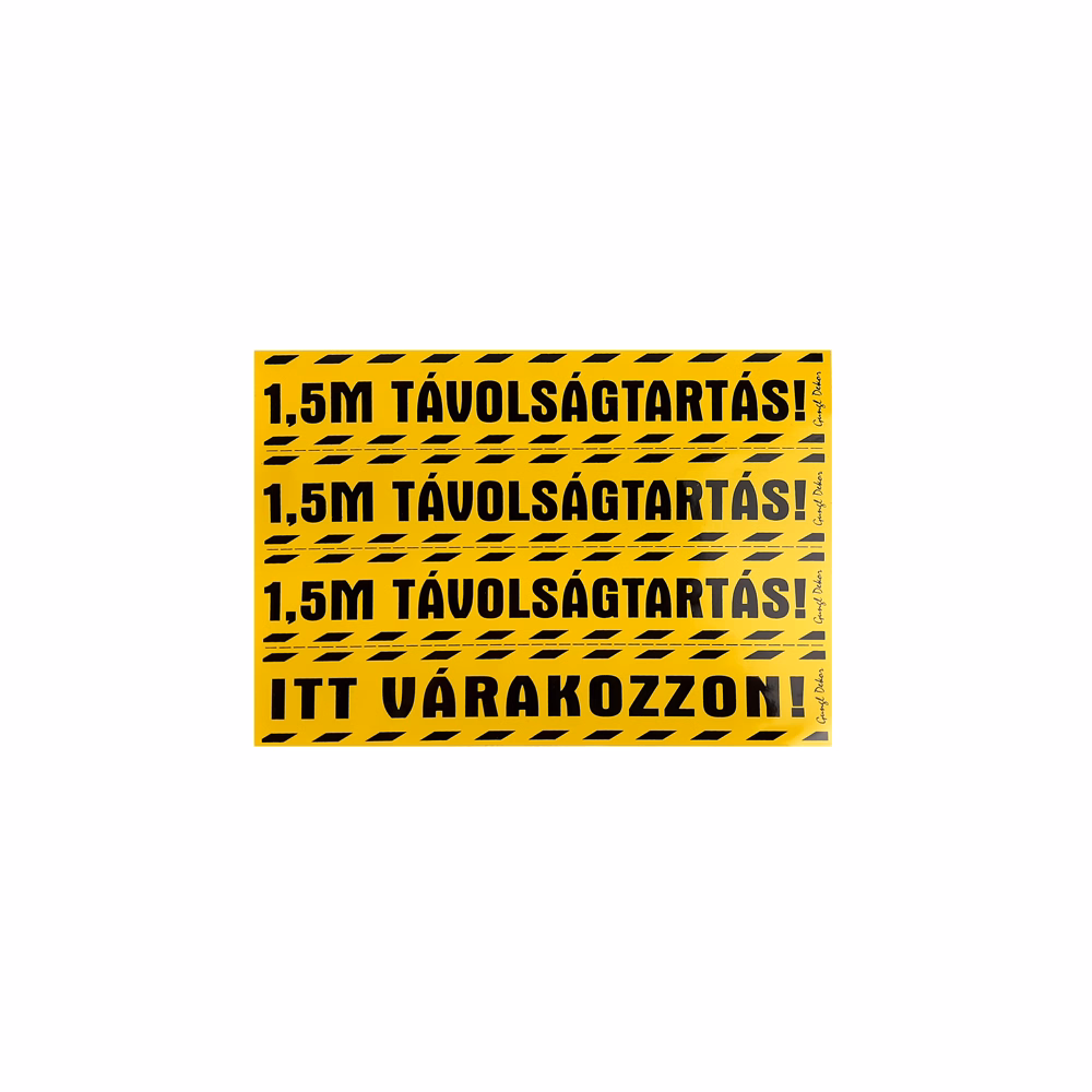 Matrica Távolságtartás! 1,5m Itt várakozzon! sárga 25x17,5 cm "C"
