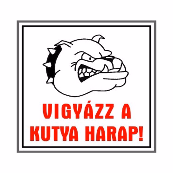 Matrica Vigyázz a kutya harap fehér "A"