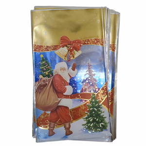 Mikulászacskó műanyag 20x35 cm Arany Mikulás széles 100 darabos