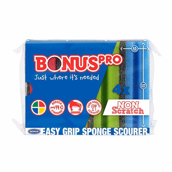 Mosogatószivacs BONUS formázott színes HACCP 13,5x7,11x4,5cm 4 darabos Mosogatószivacs BONUS formázott színes HACCP 13,5x7,11x4,5cm 4 darabos