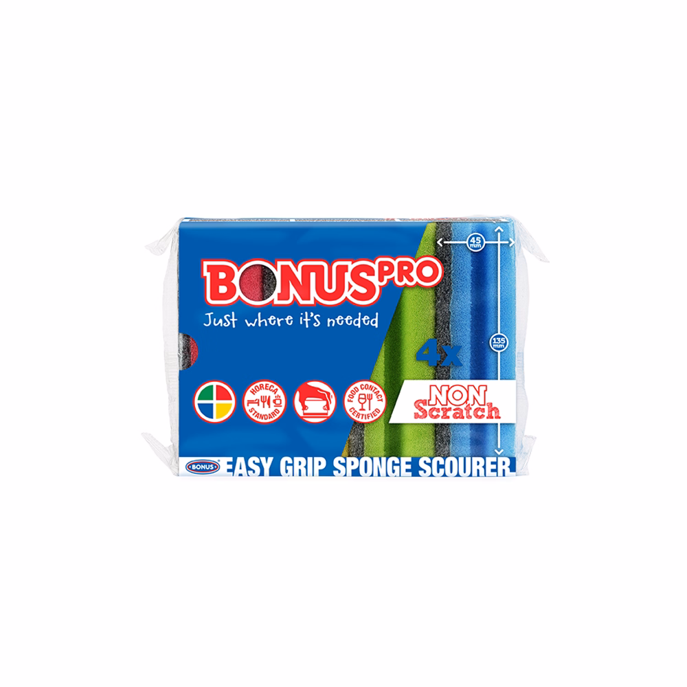 Mosogatószivacs BONUS formázott színes HACCP 13,5x7,11x4,5cm 4 darabos Mosogatószivacs BONUS formázott színes HACCP 13,5x7,11x4,5cm 4 darabos
