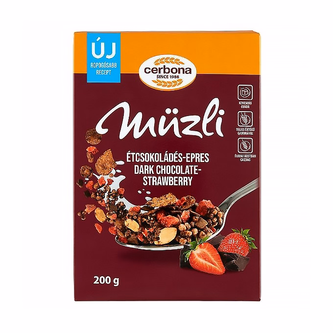Müzli CERBONA étcsokoládés epres dobozos 200 g