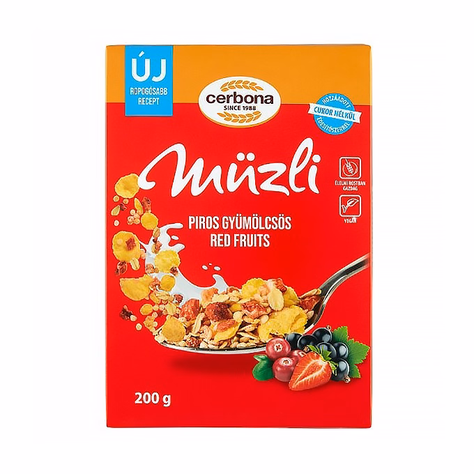 Müzli CERBONA piros gyümölcsös dobozos 200 g