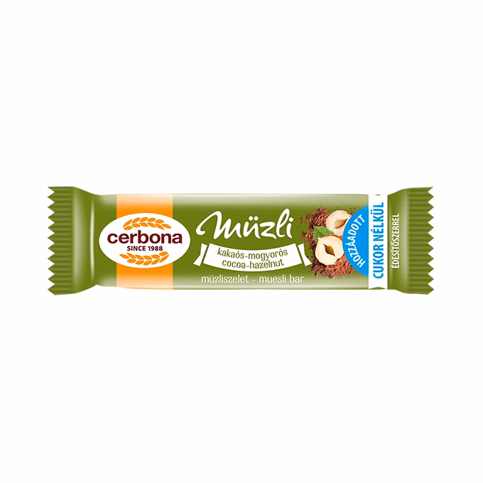 Müzliszelet CERBONA kakaós és mogyorós cukormentes 20 g
