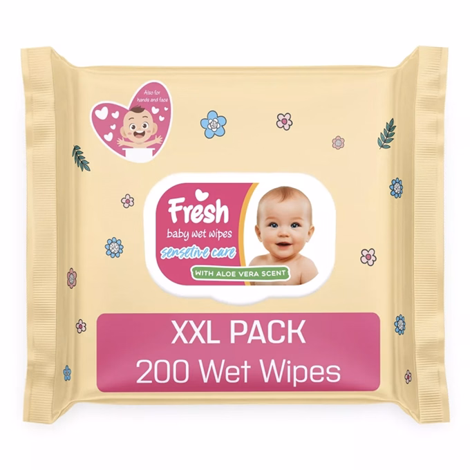 Nedves törlőkendő FRESH BABY Sensitive care XXL 200 darabos
