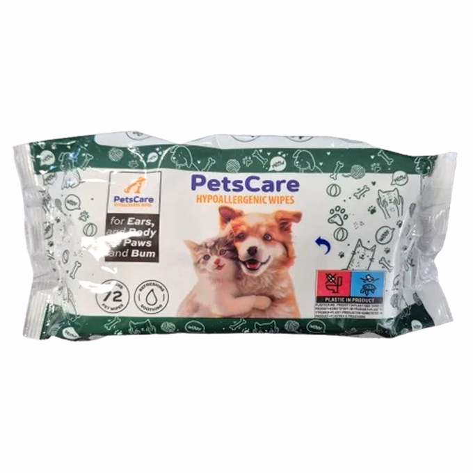 Nedves törlőkendő PETS CARE Kisállat Fül- és test 72 db