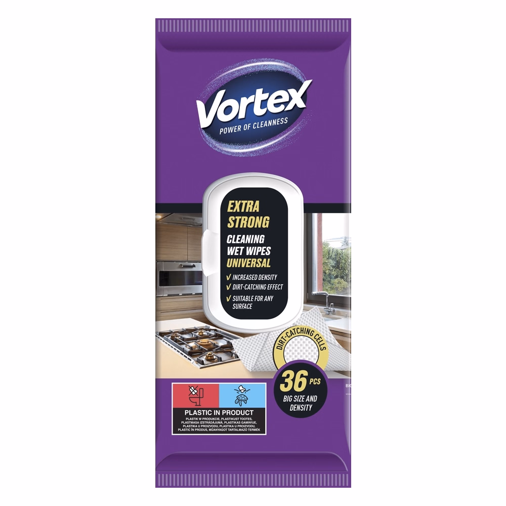Nedves törlőkendő VORTEX univerzális extra erős 36 darabos