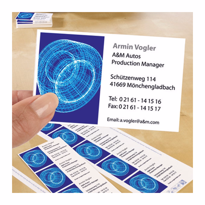 Névjegykártya AVERY C32010-10 mikroperforált él kétoldalas matt fehér él 185 g 100 címke/csomag