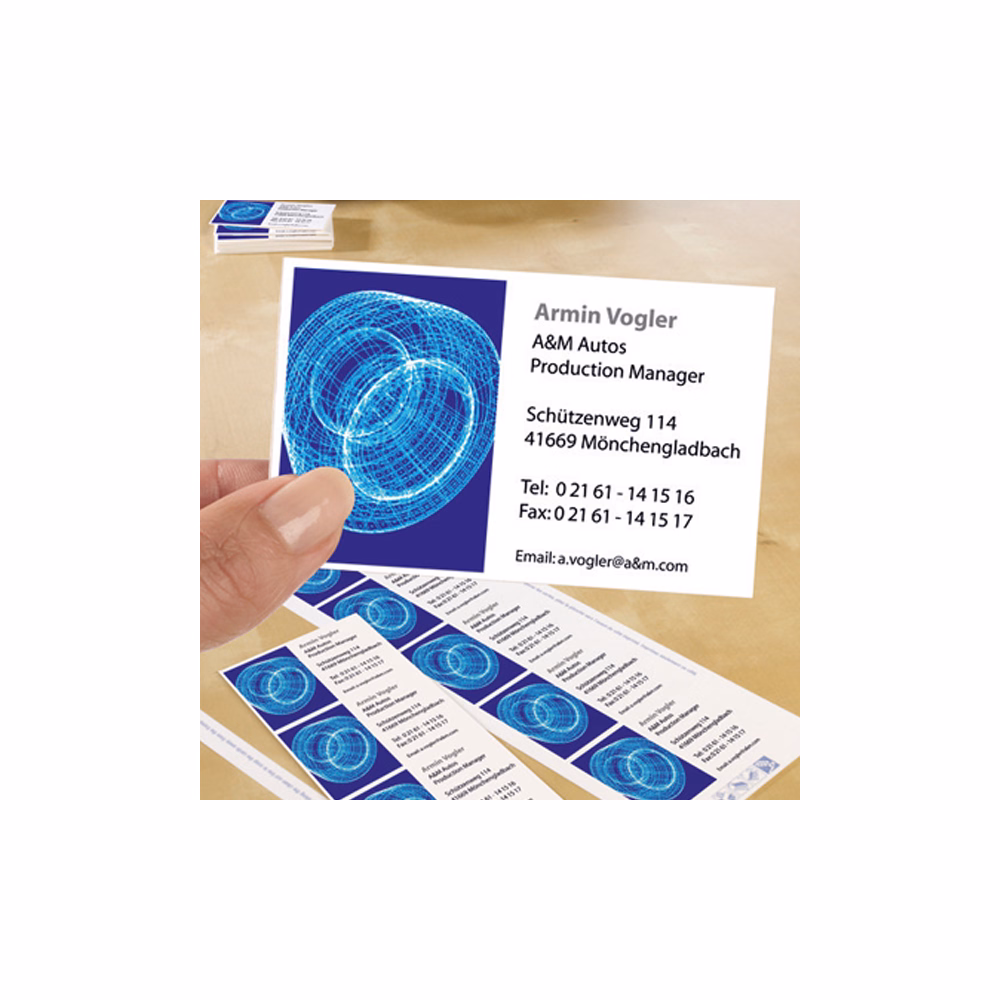 Névjegykártya AVERY C32010-10 mikroperforált él kétoldalas matt fehér él 185 g 100 címke/csomag