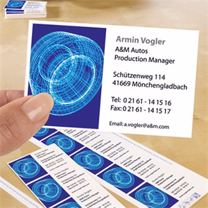 Névjegykártya AVERY C32010-25 mikroperforált él kétoldalas matt fehér él 185 g 250 címke/csomag