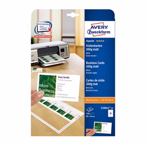 Névjegykártya AVERY C32011-25 sima él egyoldalas matt fehér 200 g 25 lapos