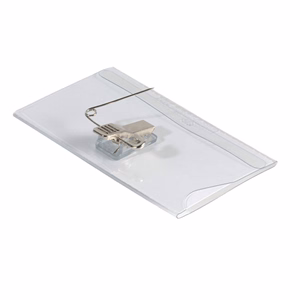 Névjegykitűző DURABLE 54x90 mm csiptetővel és tűvel átlátszó 50 darabos