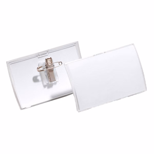 Névjegykitűző DURABLE Click Fold 40x75 mm csiptetővel és tűvel átlátszó