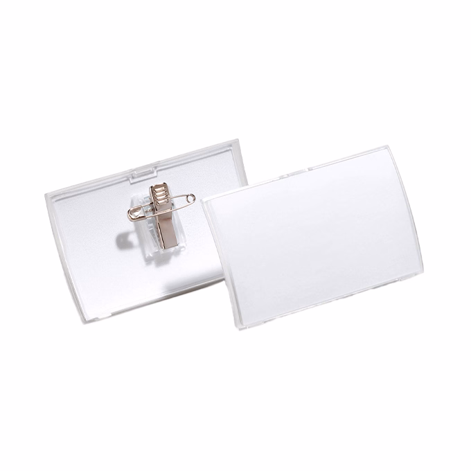 Névjegykitűző DURABLE Click Fold 40x75 mm csiptetővel és tűvel átlátszó