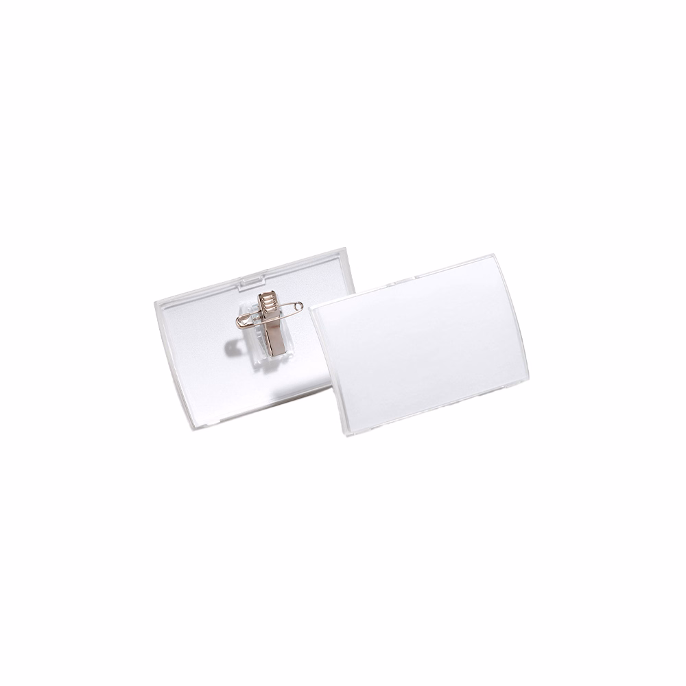 Névjegykitűző DURABLE Click Fold 40x75 mm csiptetővel és tűvel átlátszó