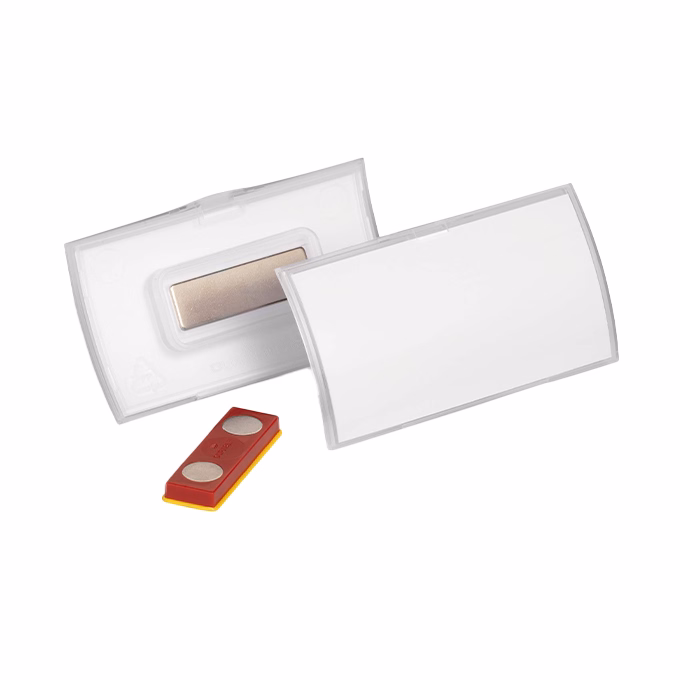 Névjegykitűző DURABLE Click Fold 40x75 mm mágneses elfordulásmentes átlátszó