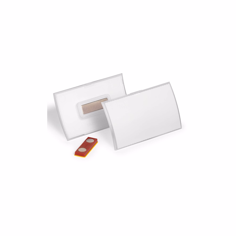 Névjegykitűző DURABLE Click Fold 54x90 mm mágneses elfordulásmentes átlátszó