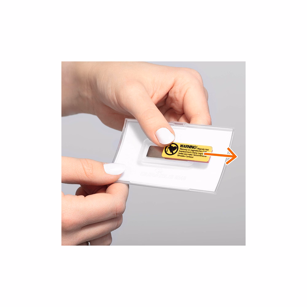 Névjegykitűző DURABLE Click Fold 54x90 mm mágneses elfordulásmentes átlátszó