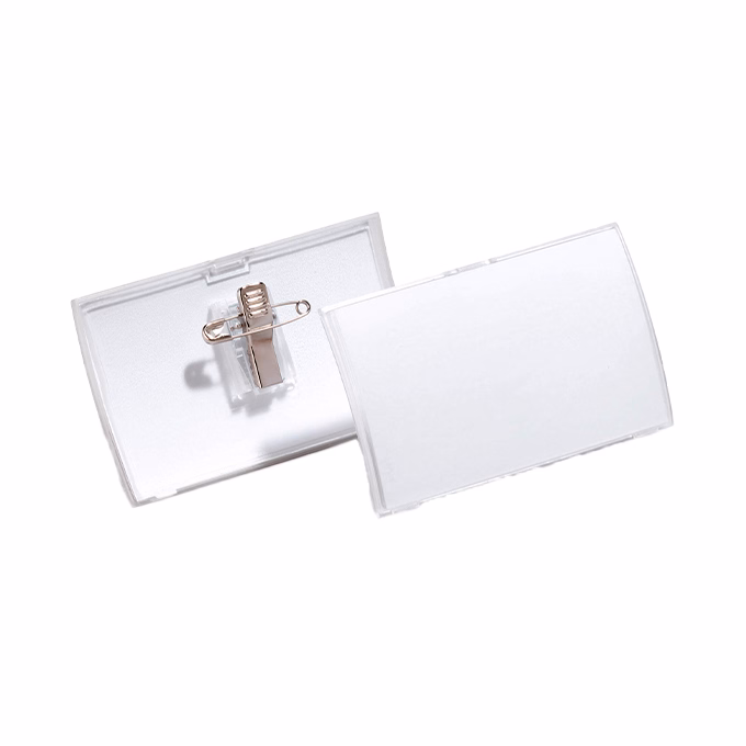 Névjegykitűző DURABLE Click Fold 54x95 mm csiptetővel és tűvel átlátszó