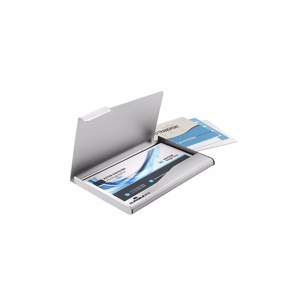 Névjegytartó tárca DURABLE fém 20 darabos ezüst