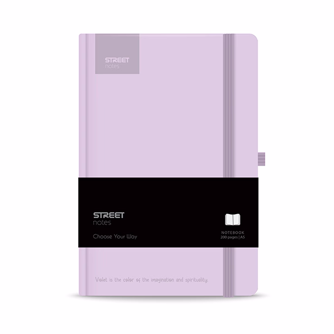 Notesz vonalas STREET Casual A/5 96 lapos gumis keményfedelű pasztell lila