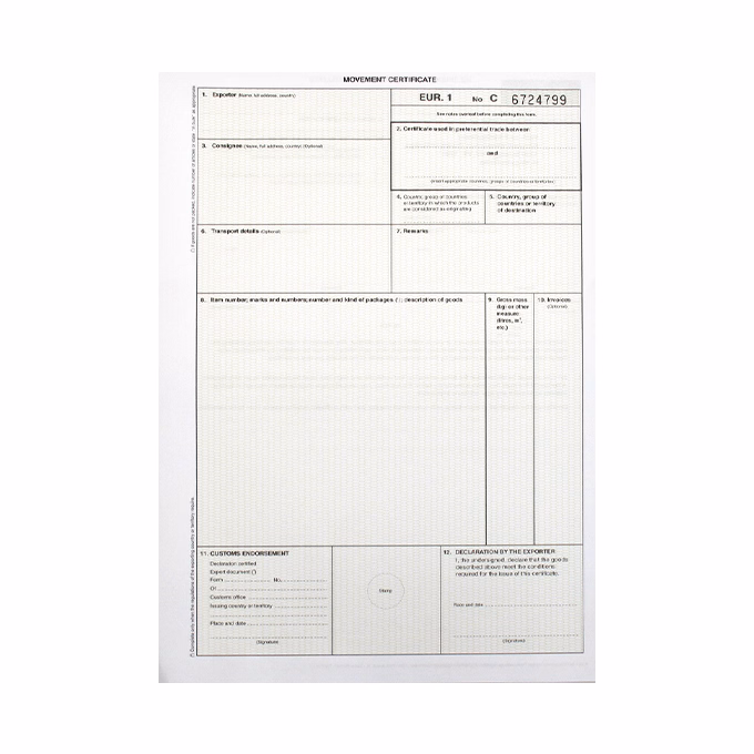 Nyomtatvány EUR1 angol új