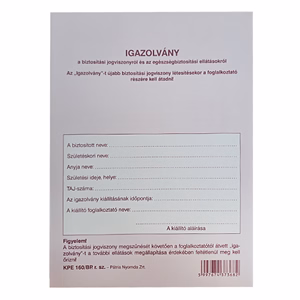 Nyomtatvány TB igazolvány PÁTRIA Nyomtatvány TB igazolvány PÁTRIA