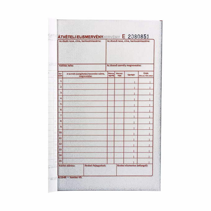 Nyomtatvány átadás - átvételi elismervény VECTRALINE A/5 álló 25x3 lapos