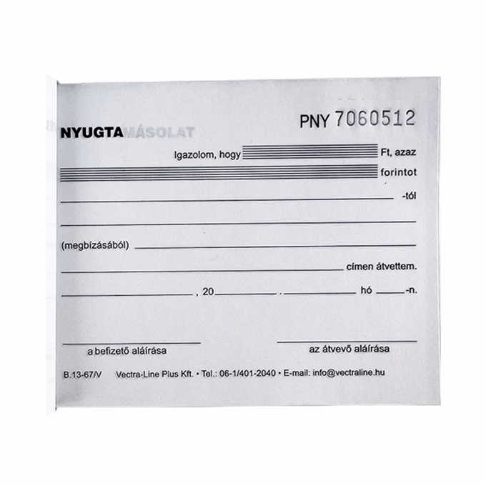 Nyomtatvány átvételi elismervény VECTRALINE 50x3 lapos A/6