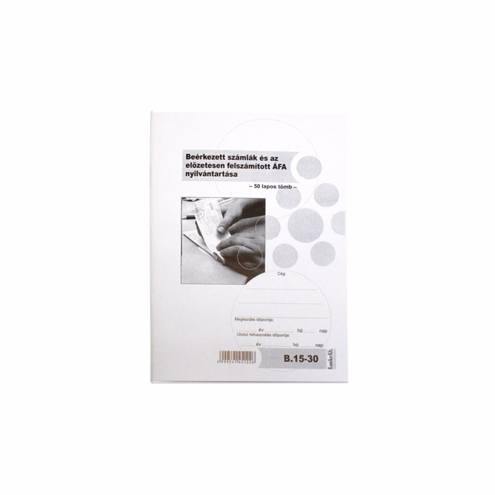 Nyomtatvány beérkező számla és áfa nyilvántartó