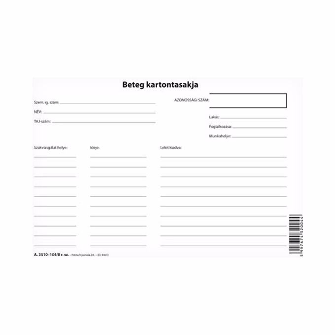 Nyomtatvány beteg kartontasak 160x210 fekvő Nyomtatvány beteg kartontasak 160x210 fekvő