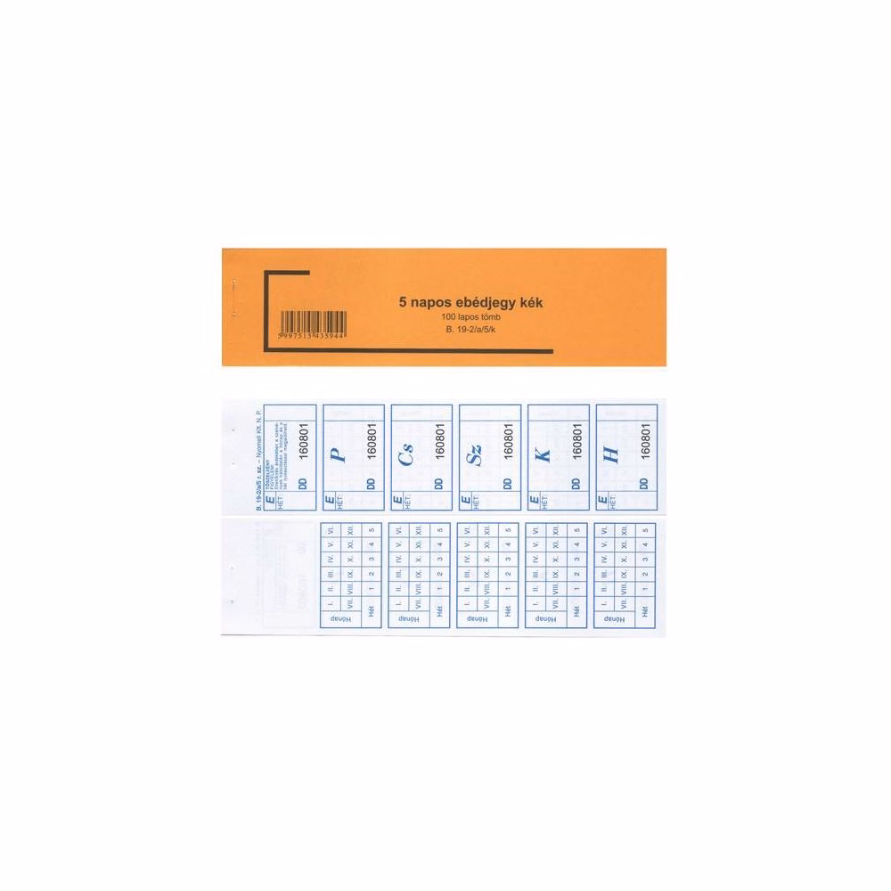 Nyomtatvány ebédjegy 5 napos kék