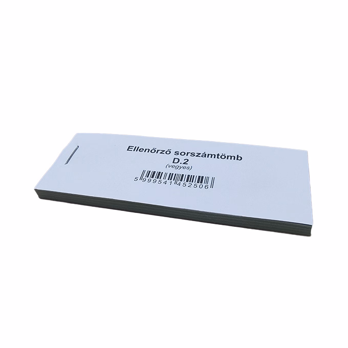 Nyomtatvány ellenőrző sorszámtömb D2 100 lapos 118x40 mm 2 szelvényes vegyes 30 tömb/csomag