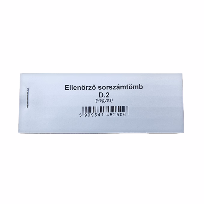Nyomtatvány ellenőrző sorszámtömb D2 100 lapos 118x40 mm 2 szelvényes vegyes 30 tömb/csomag