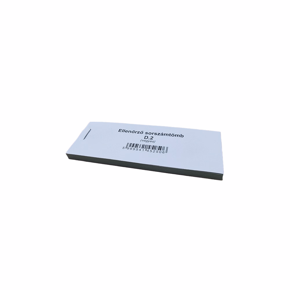 Nyomtatvány ellenőrző sorszámtömb D2 100 lapos 118x40 mm 2 szelvényes vegyes 30 tömb/csomag