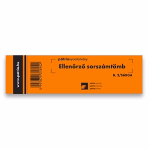 Nyomtatvány ellenőrző sorszámtömb D2 100 lapos 146x40 mm sárga