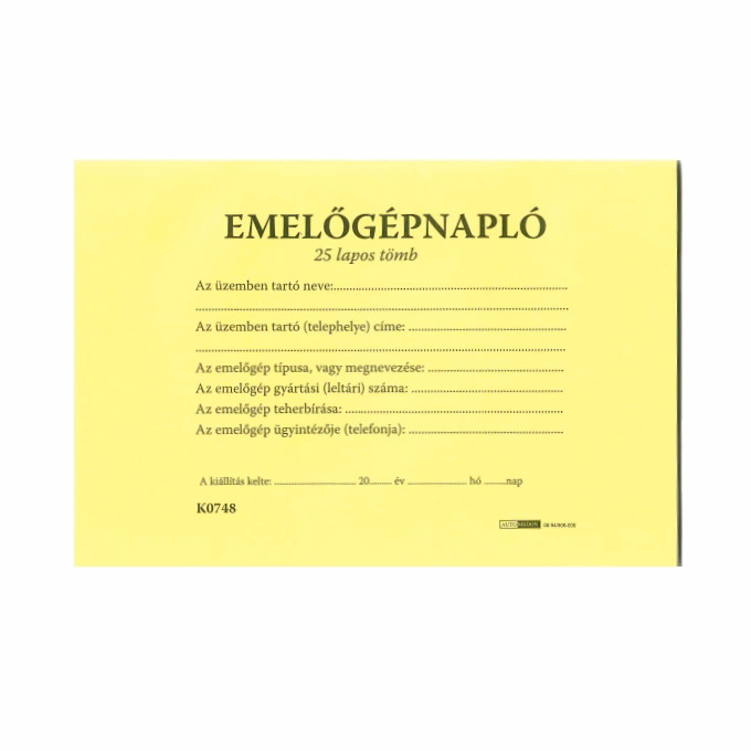 Nyomtatvány emelőgépnapló A/5 fekvő