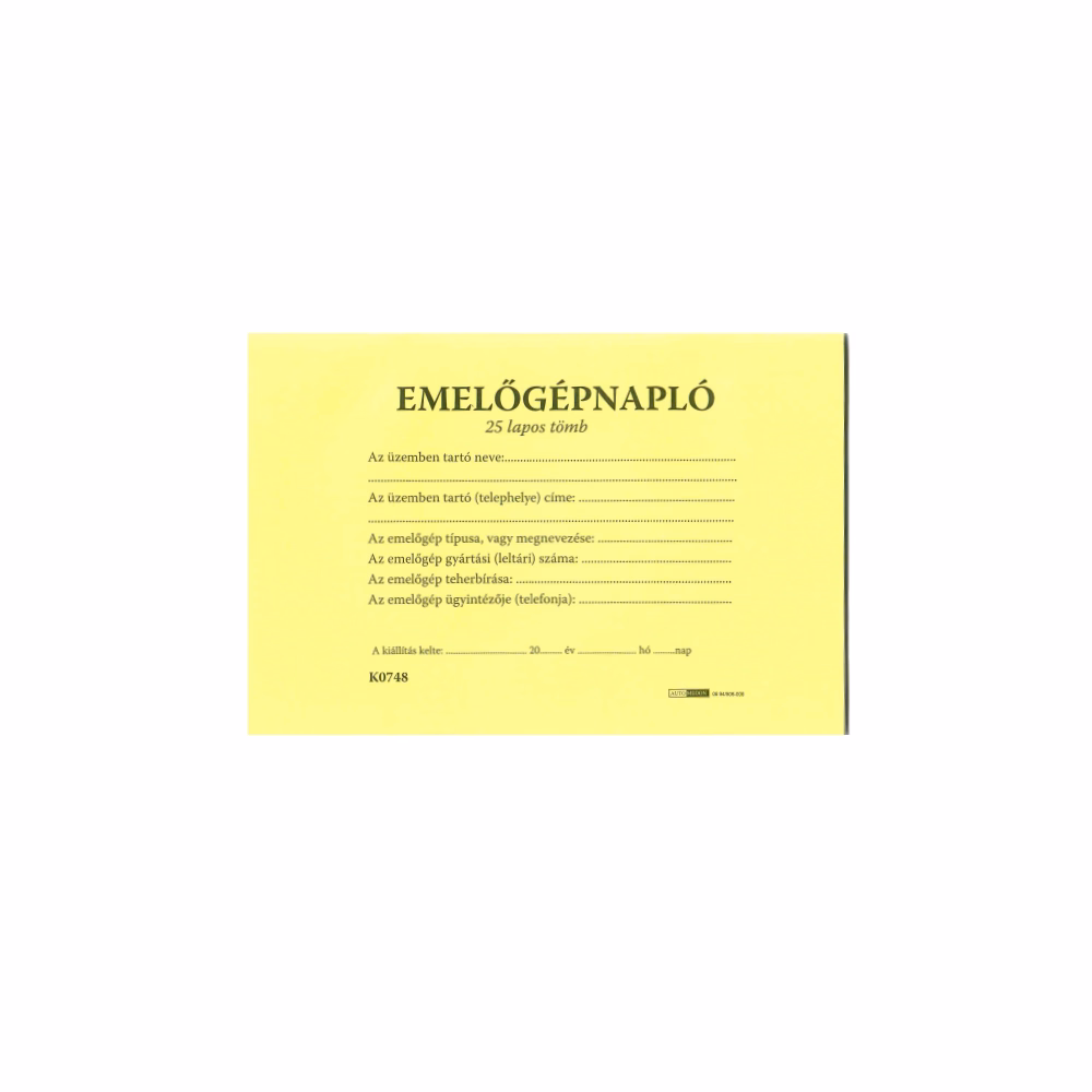 Nyomtatvány emelőgépnapló A/5 fekvő