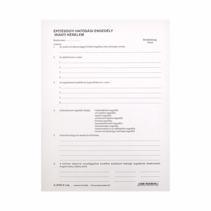 Nyomtatvány építési engedély iránti kérelem dosszié