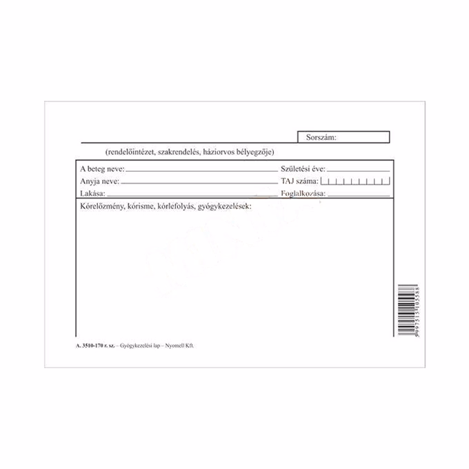 Nyomtatvány gyógyászati lap A/5 1 lapos