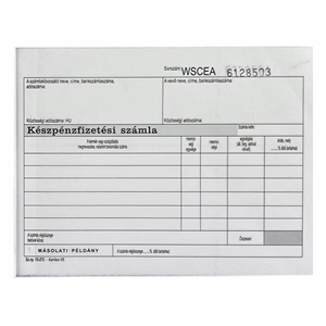 Nyomtatvány készpénzfizetési számla VECTRALINE A/5 fekvő 50x3 lapos 1 áfás