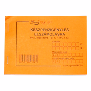 Nyomtatvány készpénzigénylés elszámolásra