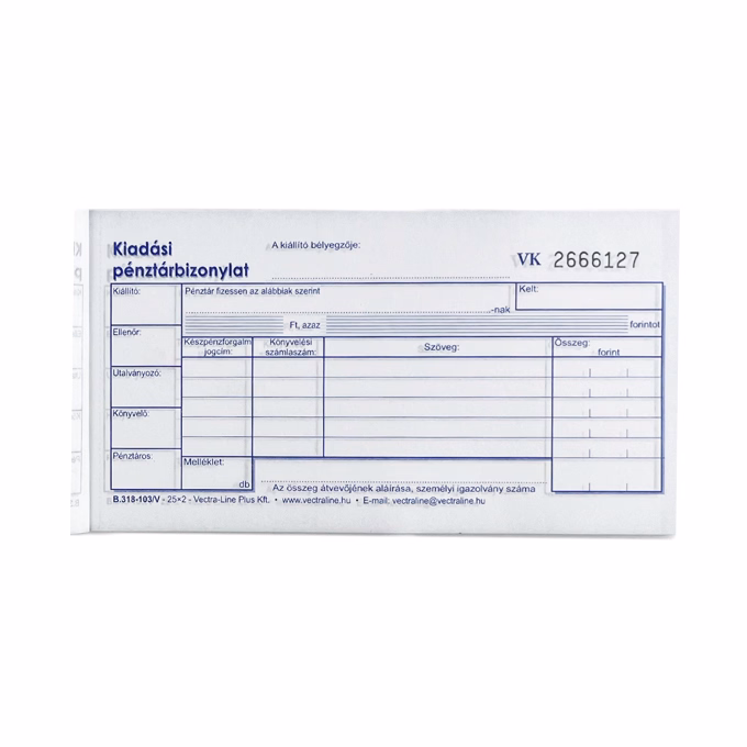 Nyomtatvány kiadási pénztárbizonylat VECTRALINE fekvő 25x2 lapos