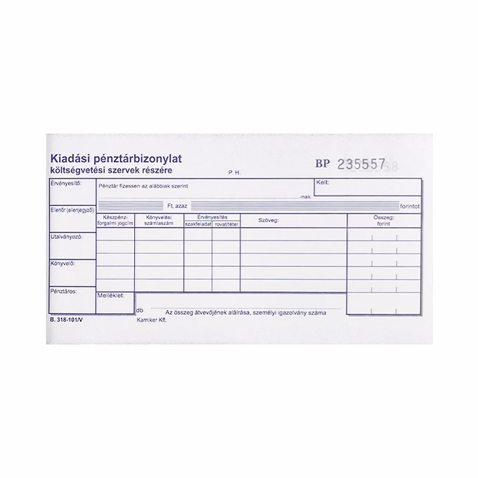 Nyomtatvány kiadási pénztárbizonylat költségvetési szervek részére fekvő 25x2 lapos