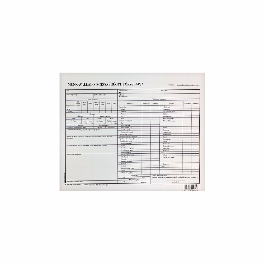 Nyomtatvány munkavállaló egészségügyi törzslapja