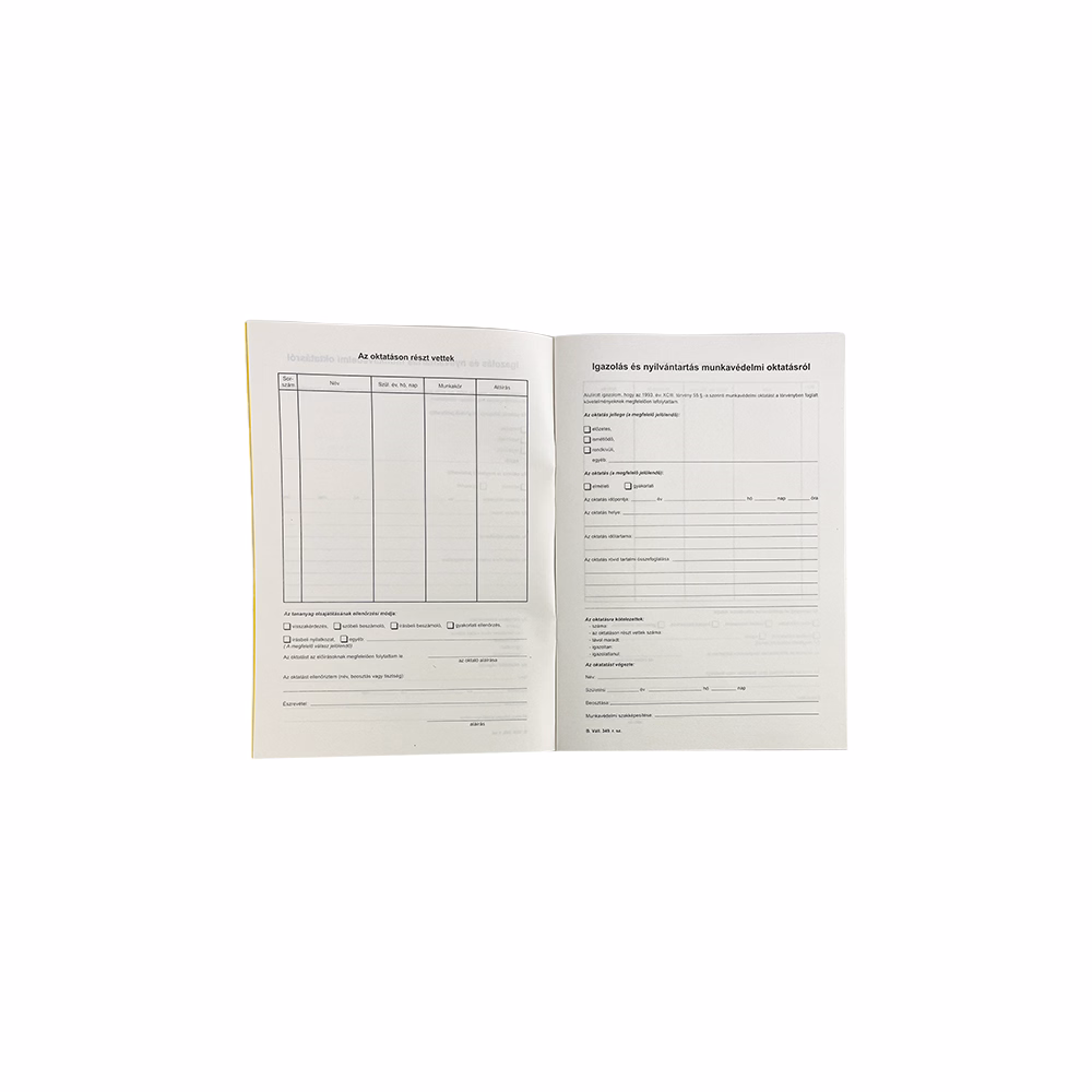 Nyomtatvány munkavédelmi oktatási napló VECTRALINE A/4 álló