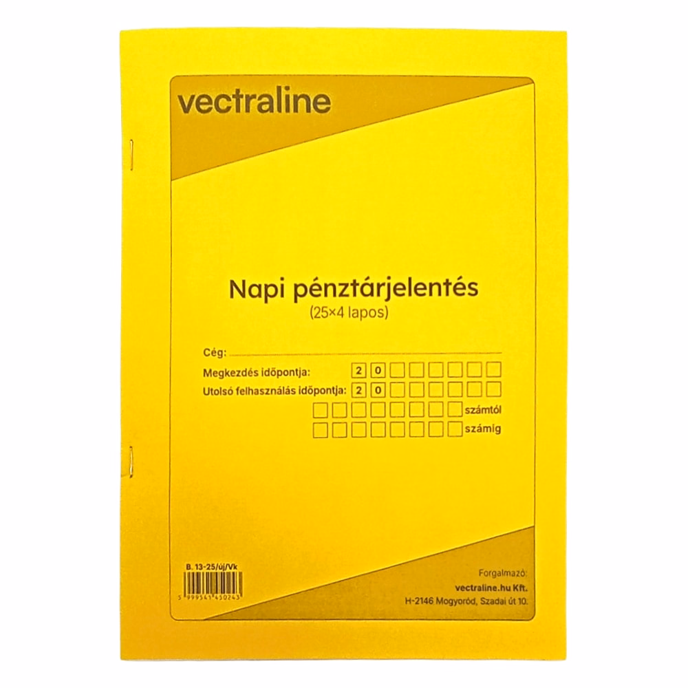 Nyomtatvány napi pénztárjelentés VECTRALINE A/4 álló 25x4 lapos